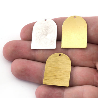 Semi Circle Rectangle Charms Raw Brass, Brushed, Antique Silver Plated 28x21mm 0.8mm Thickness Findings 1 hole 4615