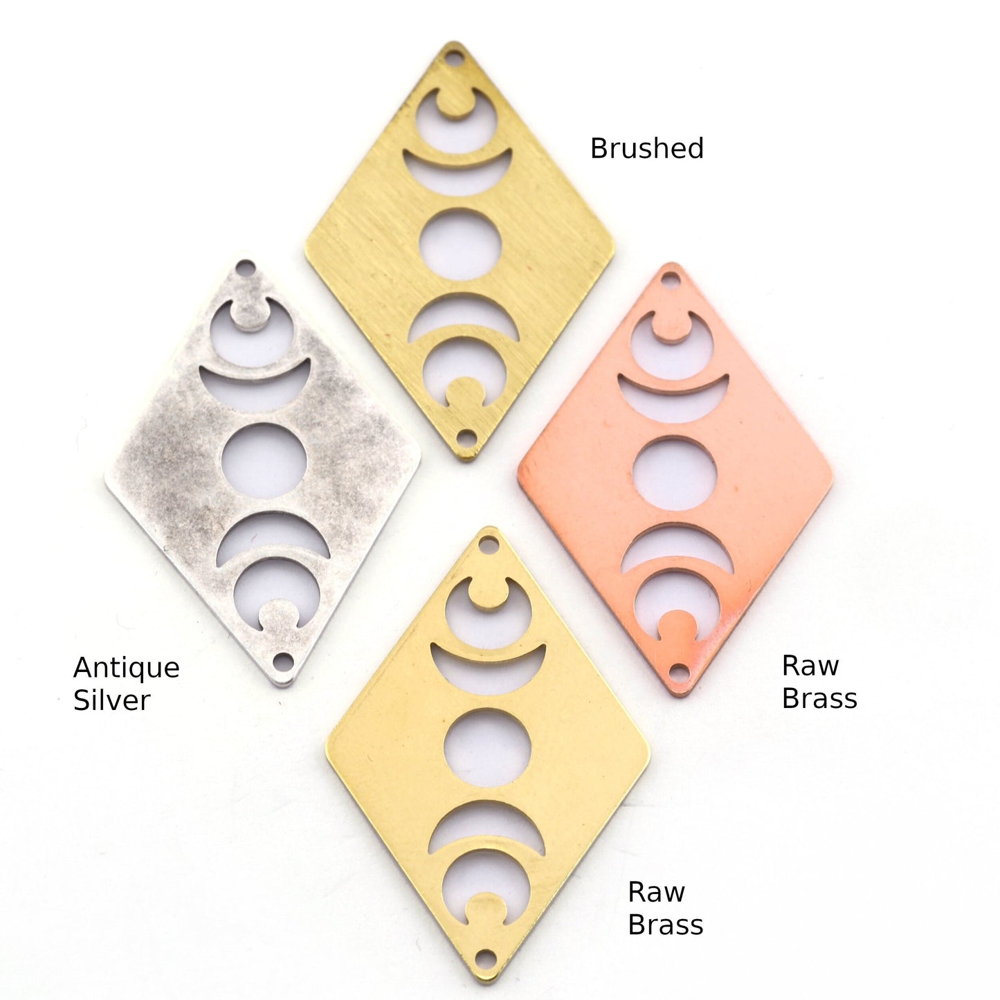 Rhombus Diamond Crescent Moon Statement charms (Raw Brass, Brushed, Raw Copper, Antique Silver ) 40x26mm (0.8mm thickness) 2 hole tag R451