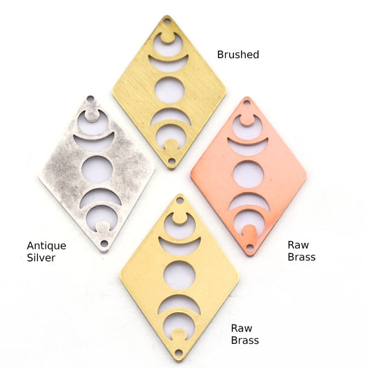 Rhombus Diamond Crescent Moon Statement charms (Raw Brass, Brushed, Raw Copper, Antique Silver ) 40x26mm (0.8mm thickness) 2 hole tag R451