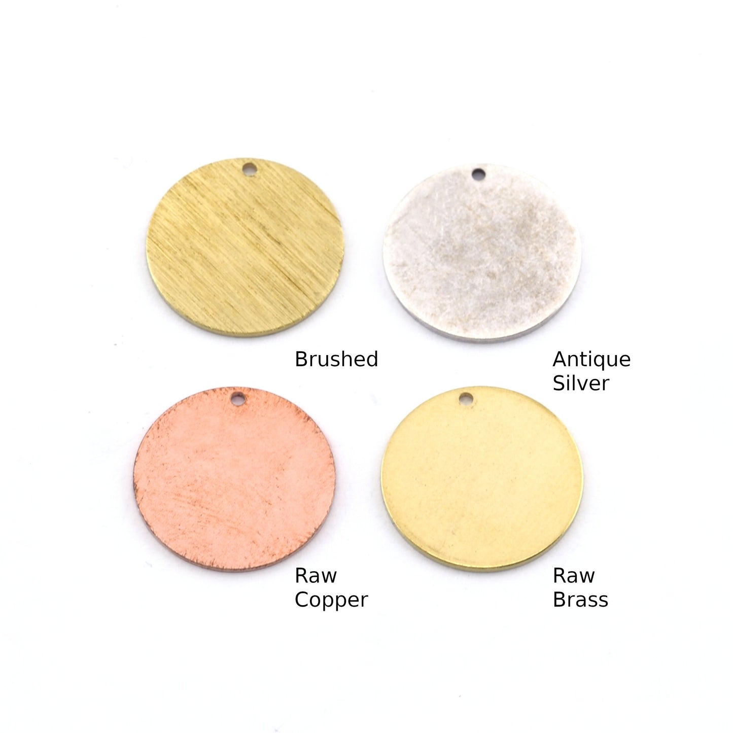 Round 18mm Charms Tag Stamping Blank Raw, Brushed Brass, Copper, Antique Silver Plated 0.8 mm 1 hole Findings 4415