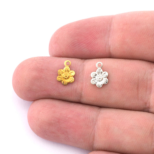 Flower shape charms 10x7mm raw brass, silver tone charms ,brass findings earring 3851-70 tmlp