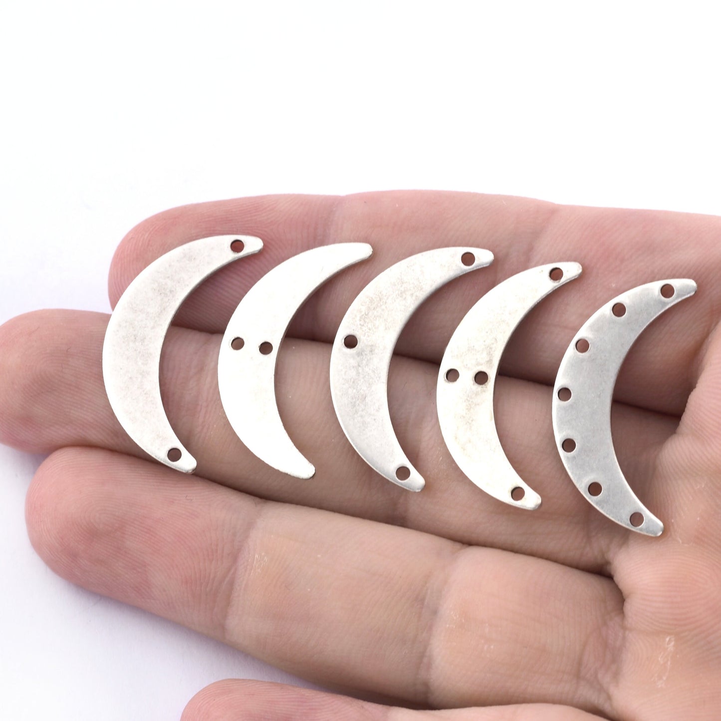 Crescent moon connector spacer charms Antique silver plated brass 30mm (0.8mm thickness) (hole types available) findings R321-140