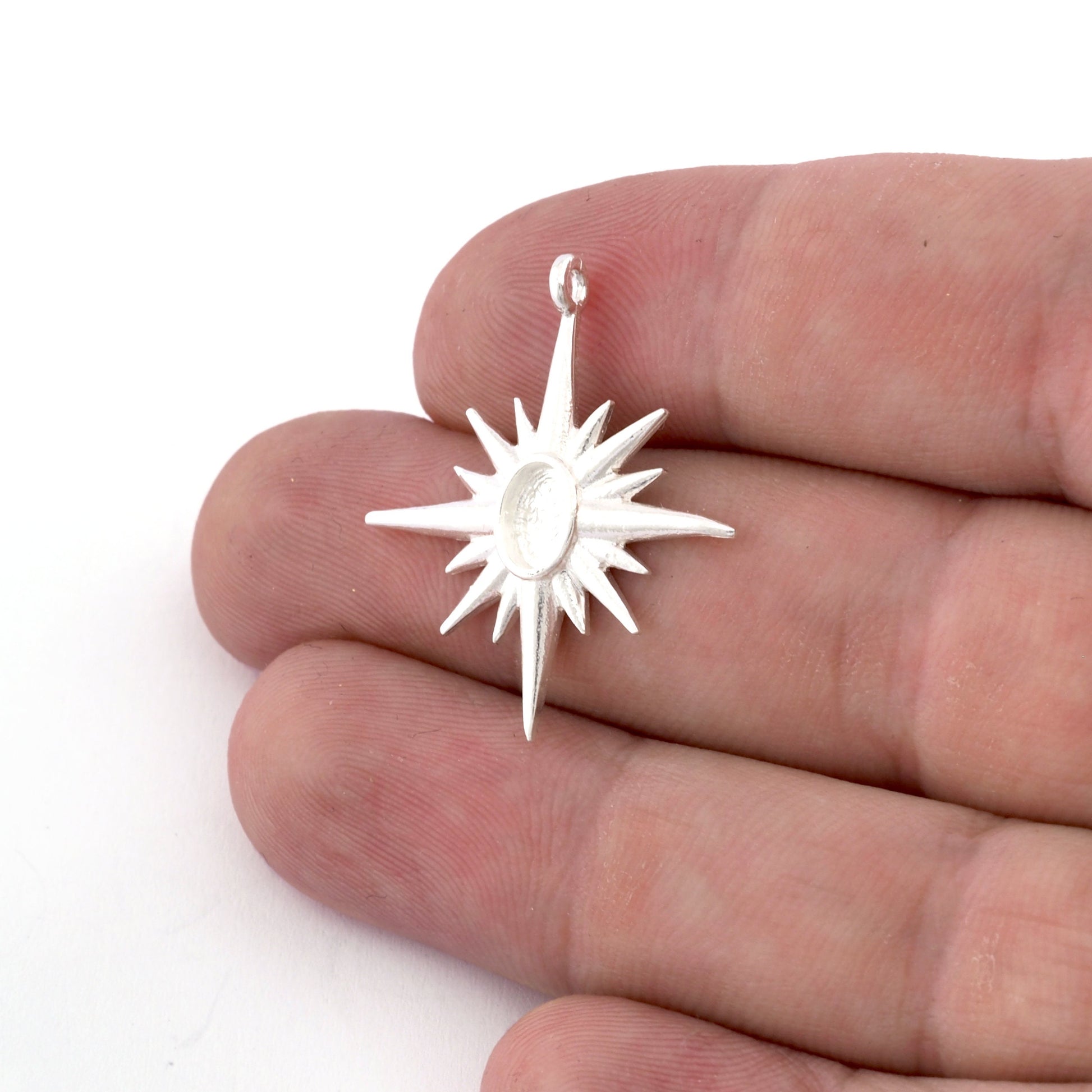Star Pendant Blank Shiny Silver Plated Brass setting 32x29mm (6x4mm blank size) findings OZ2540-185