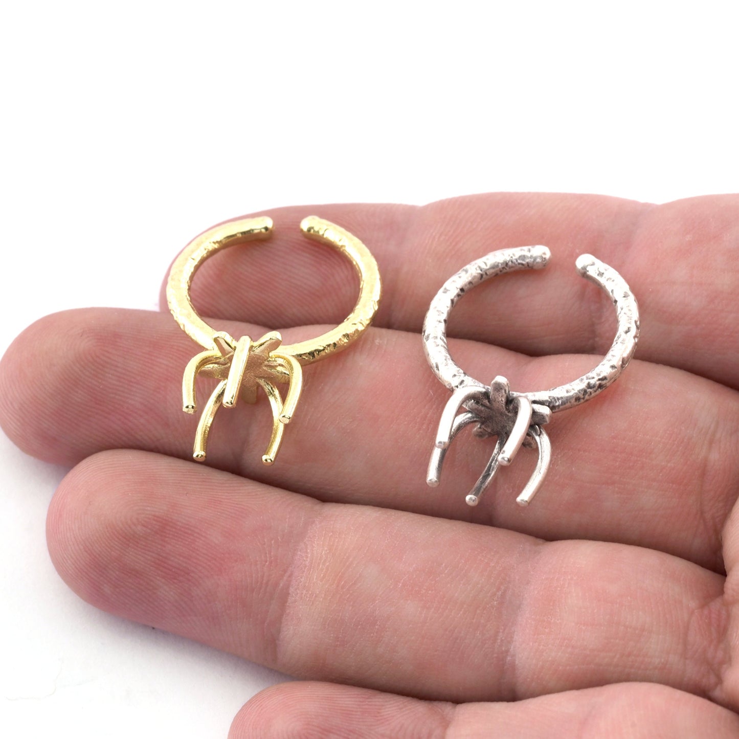 Beads Blank Prong Ring, Round Beads Base, Blank Prong Bezel Raw brass antique silver shiny silver shiny gold plated (6-8US Adjustable) 4965