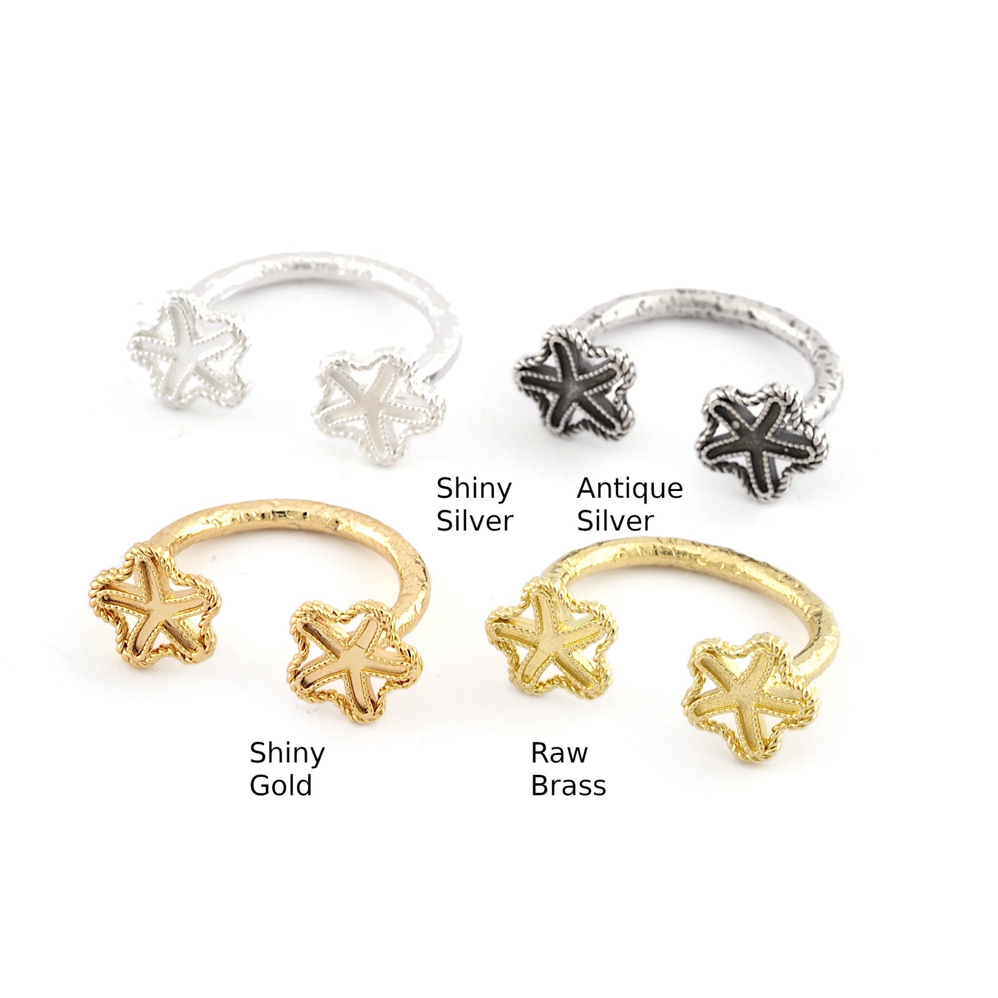 Starfish Ring, Resin Can be Applied Base, Raw brass Antique silver Shiny silver Shiny gold plated (6-8US Adjustable) 4967