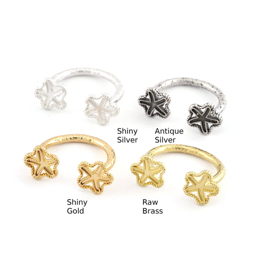 Starfish Ring, Resin Can be Applied Base, Raw brass Antique silver Shiny silver Shiny gold plated (6-8US Adjustable) 4967