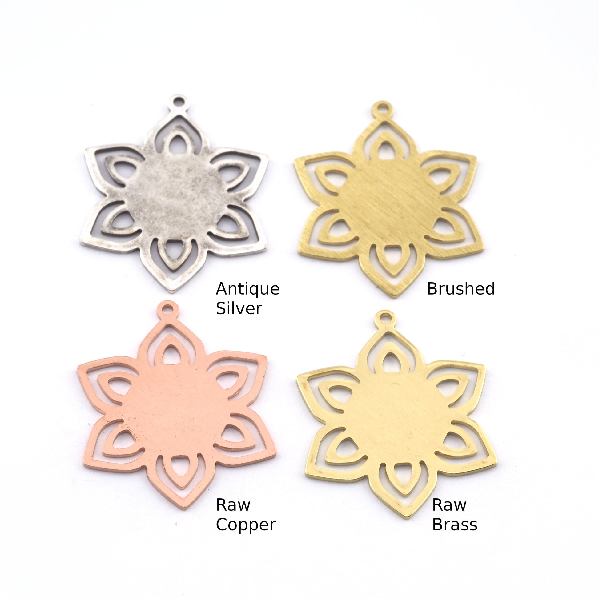 Flower Shape 31x25mm Antique Silver - Raw brass - Brushed Brass - Raw copper 1 hole charms findings 4309