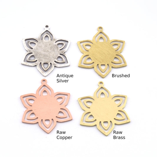 Flower Shape 31x25mm Antique Silver - Raw brass - Brushed Brass - Raw copper 1 hole charms findings 4309