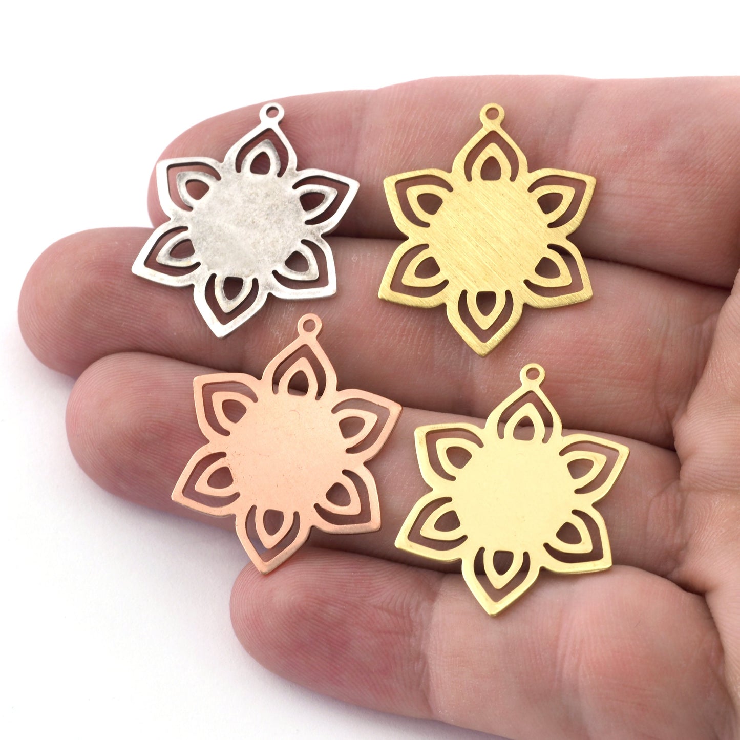 Flower Shape 31x25mm Antique Silver - Raw brass - Brushed Brass - Raw copper 1 hole charms findings 4309