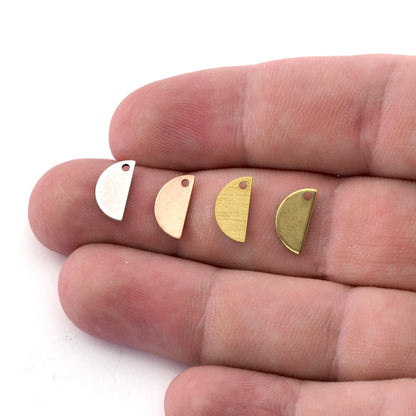 Semi Circle Half Moon copper - raw brass - brushed - antique silver 6x12mm (0.8mm thickness) charms findings blank R332