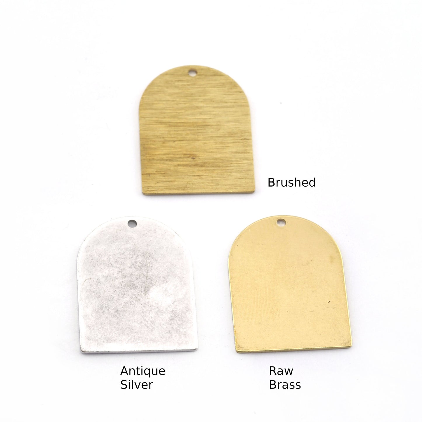 Semi Circle Rectangle Charms Raw Brass, Brushed, Antique Silver Plated 28x21mm 0.8mm Thickness Findings 1 hole 4615