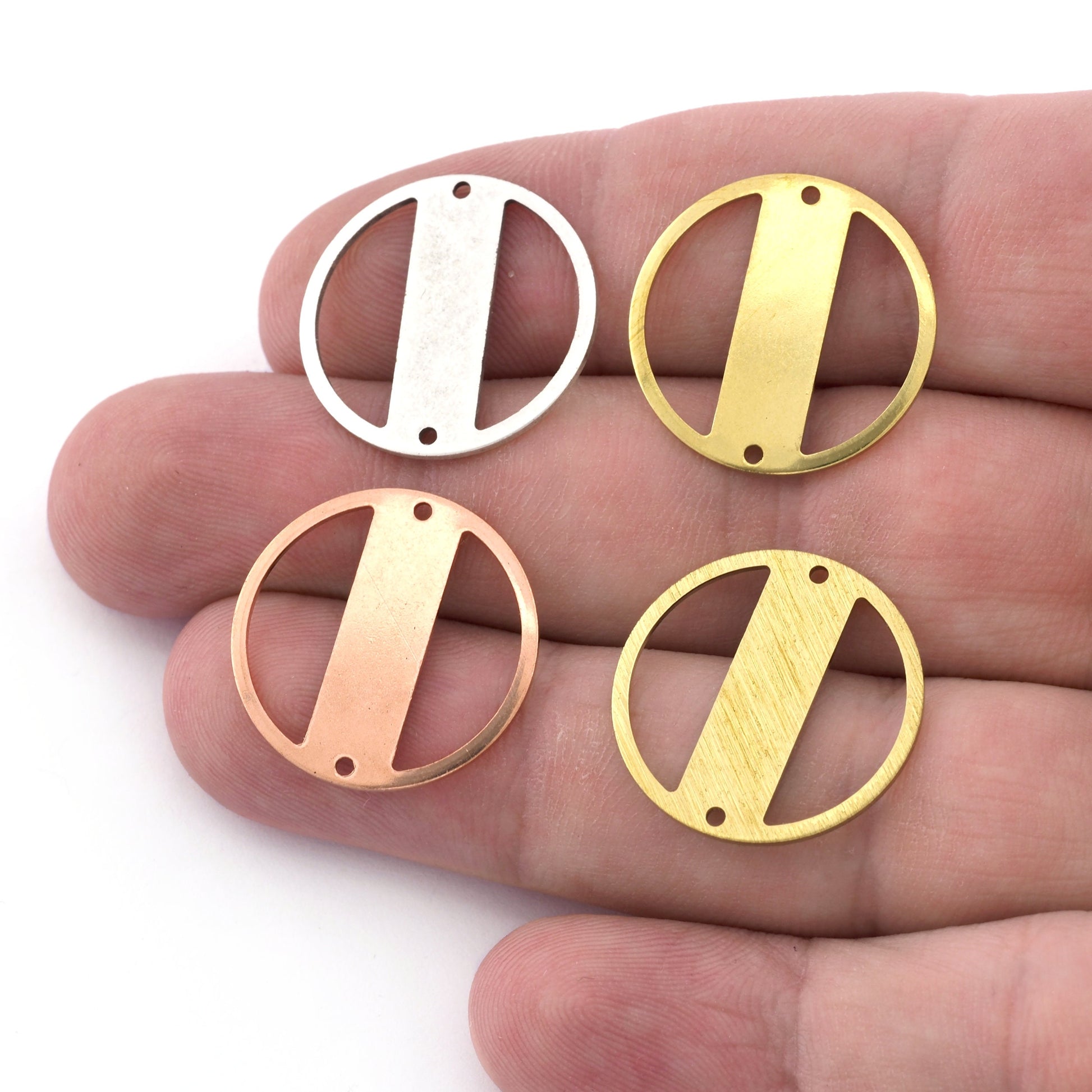 Round Connector Spacer Charms 22mm Antique silver - Copper - raw brass - brushed brass 2 holes connector charms findings 4476