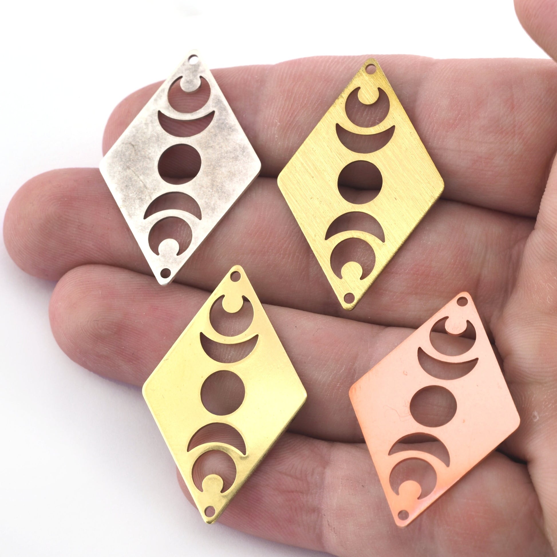 Rhombus Diamond Crescent Moon Statement charms (Raw Brass, Brushed, Raw Copper, Antique Silver ) 40x26mm (0.8mm thickness) 2 hole tag R451