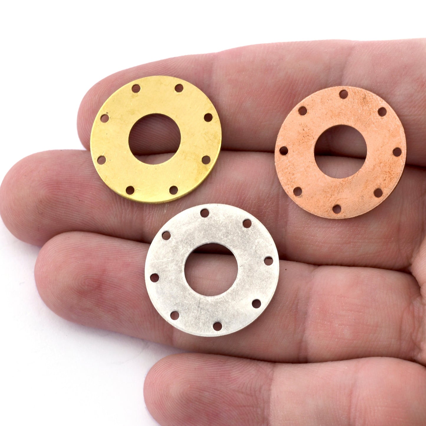 Coin Round Disc Spacer Connector Raw Brass - Copper - Antique Silver 25mm 8 Hole tags S77