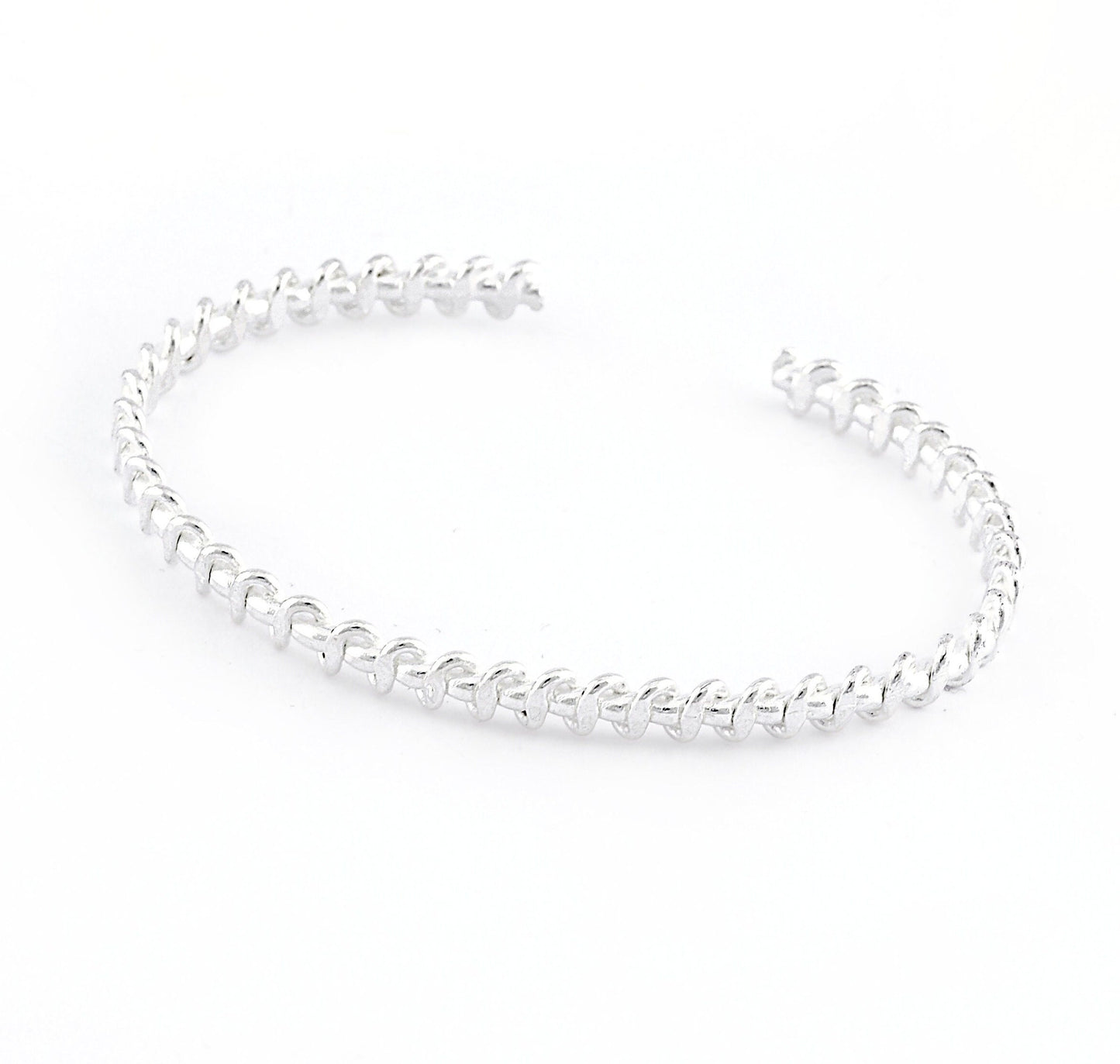 Swirl Bracelet, Band Wire Bracelet Shiny Silver Plated Brass (64mm inner size - Adjustable ) OZ2995