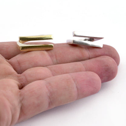 Rectangle bars Adjustable Ring Raw Brass, Antique Silver (7US inner size) 4964