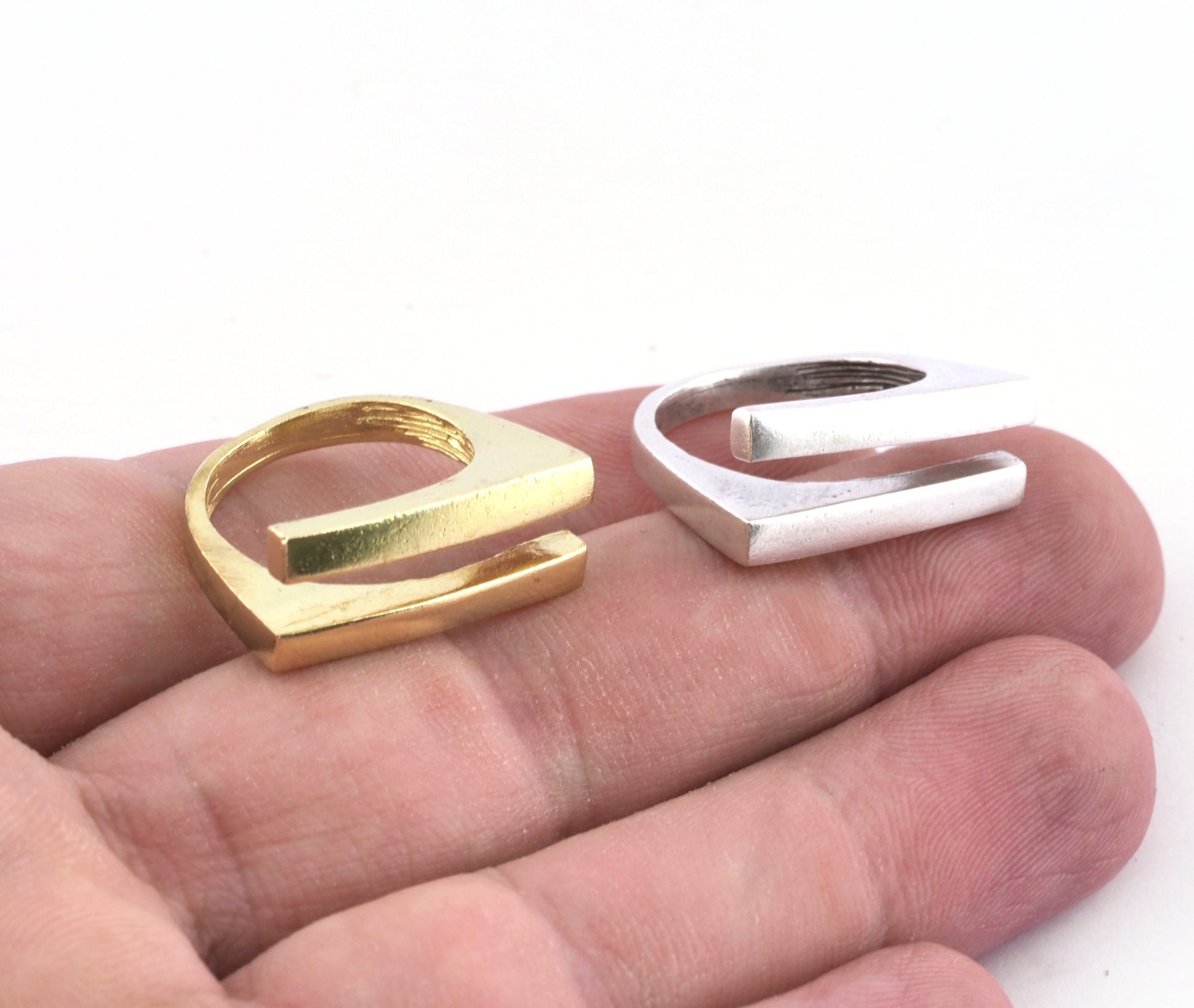 Rectangle bars Adjustable Ring Raw Brass, Antique Silver (7US inner size) 4964