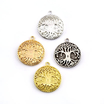 Tree Charms, Nature Charms, Round Pendant Raw Brass - Antique Silver - Shiny silver - Shiny gold 28x24mm 3044