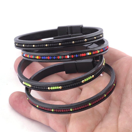 Leather Handmade Beads Bracelet Gemstones and Glass Beads 4970