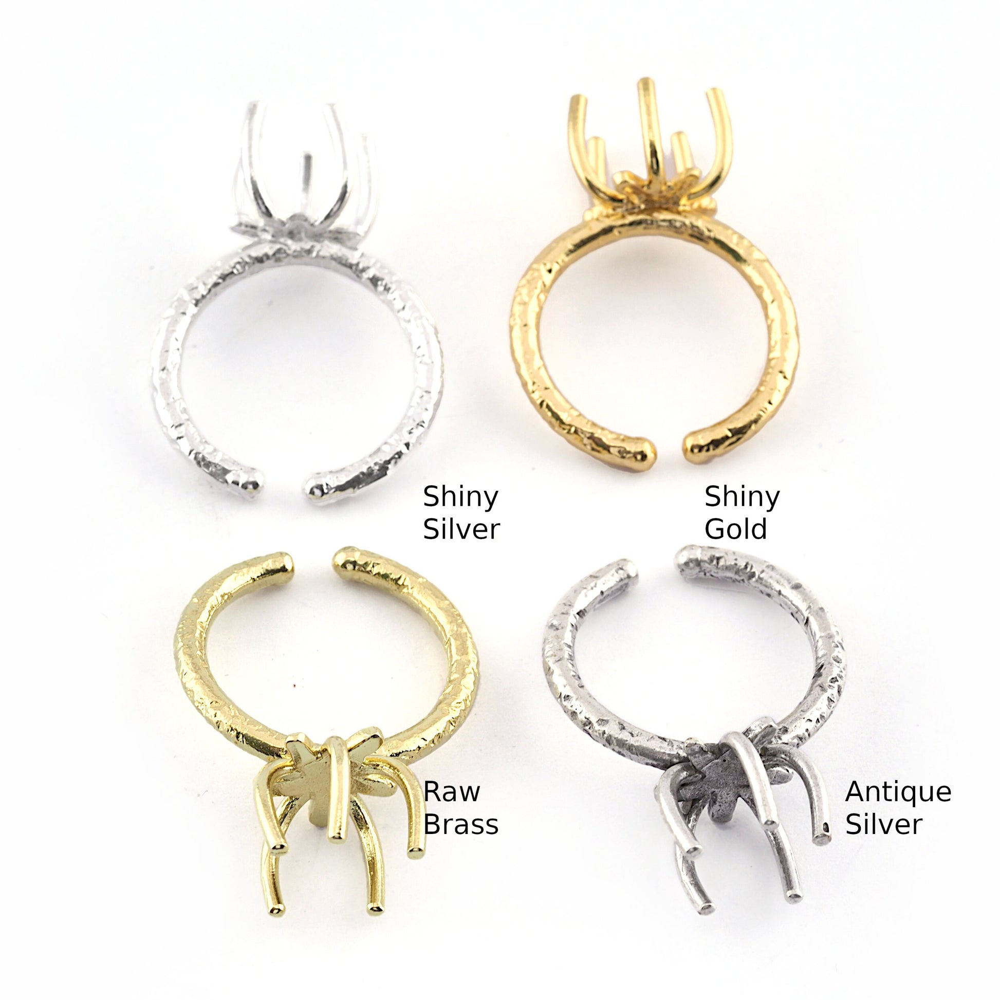 Beads Blank Prong Ring, Round Beads Base, Blank Prong Bezel Raw brass antique silver shiny silver shiny gold plated (6-8US Adjustable) 4965