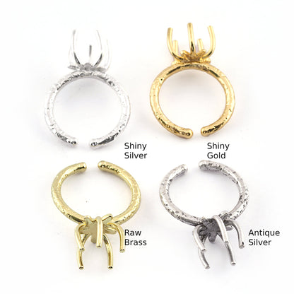 Beads Blank Prong Ring, Round Beads Base, Blank Prong Bezel Raw brass antique silver shiny silver shiny gold plated (6-8US Adjustable) 4965