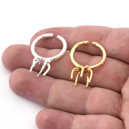 Beads Blank Prong Ring, Round Beads Base, Blank Prong Bezel Raw brass antique silver shiny silver shiny gold plated (6-8US Adjustable) 4965