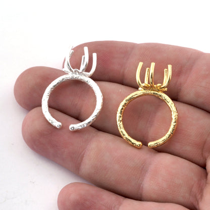 Beads Blank Prong Ring, Round Beads Base, Blank Prong Bezel Raw brass antique silver shiny silver shiny gold plated (6-8US Adjustable) 4965