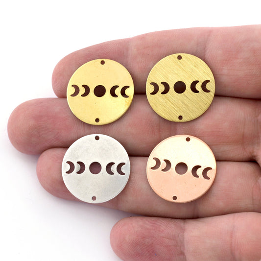 Round Moon Charms Connector 22mm (Phase of the moon) Antique Silver - Copper - raw brass - brushed brass 2 holes findings 4466