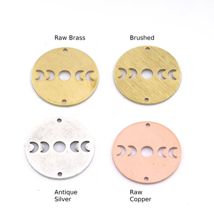 Round Moon Charms Connector 22mm (Phase of the moon) Antique Silver - Copper - raw brass - brushed brass 2 holes findings 4466