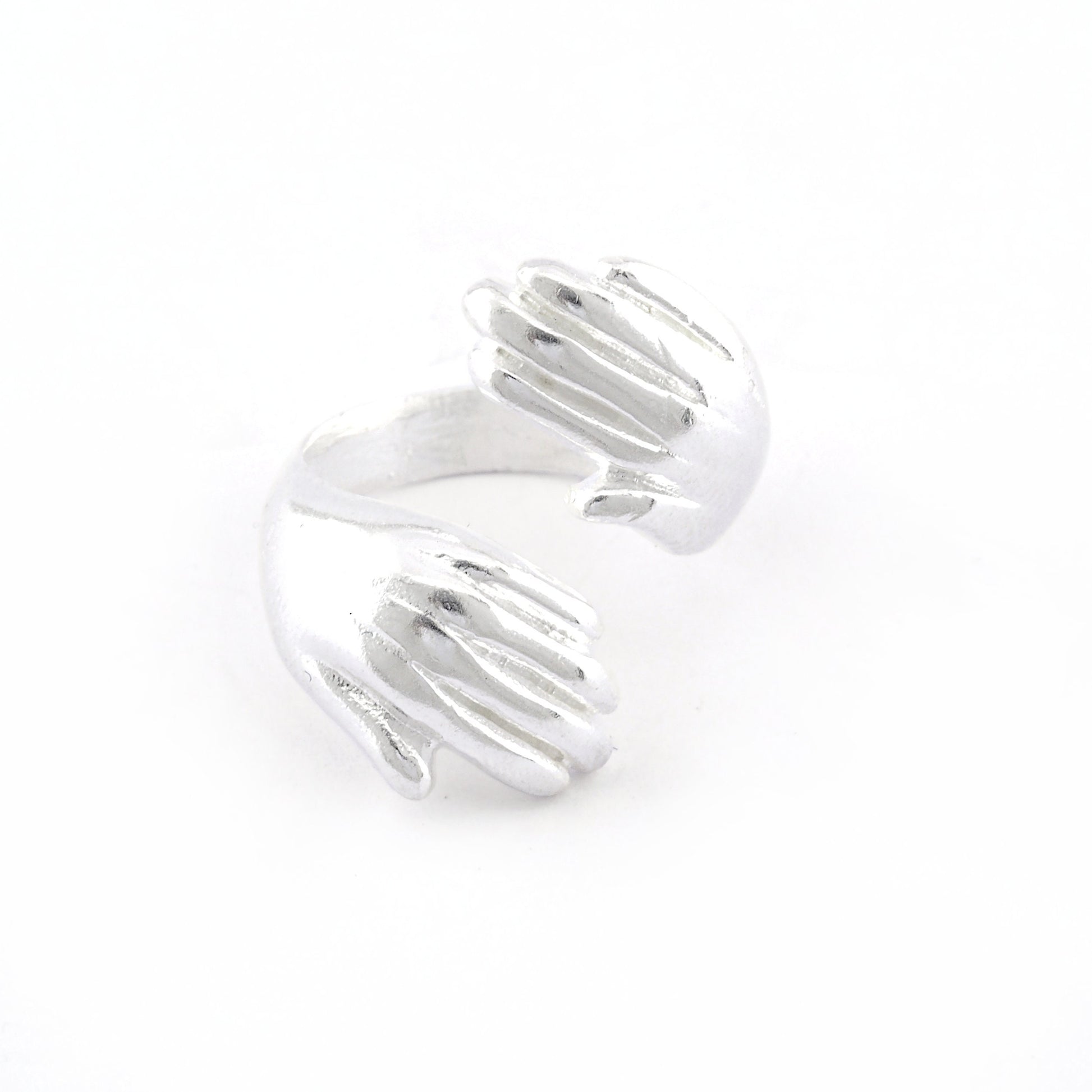 Hands Ring, Adjustable Ring Shiny silver plated brass (18mm 8US - 9US inner size) Oz4007