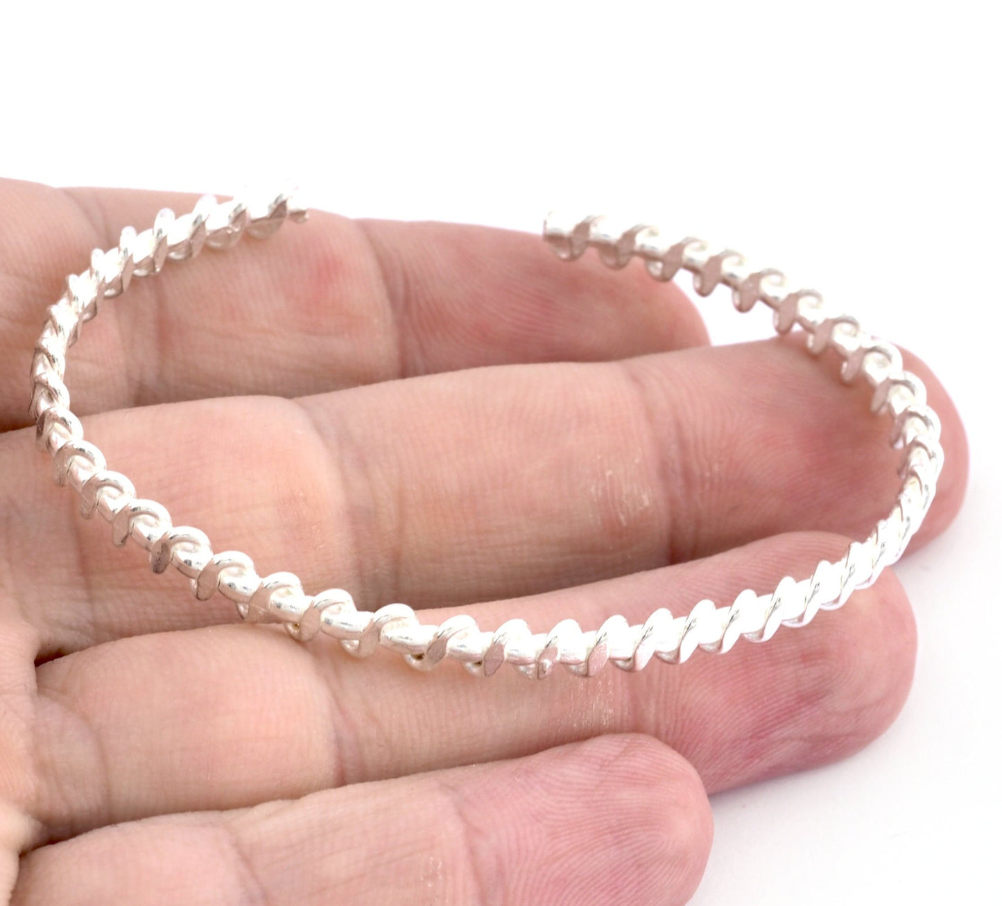 Swirl Bracelet, Band Wire Bracelet Shiny Silver Plated Brass (64mm inner size - Adjustable ) OZ2995