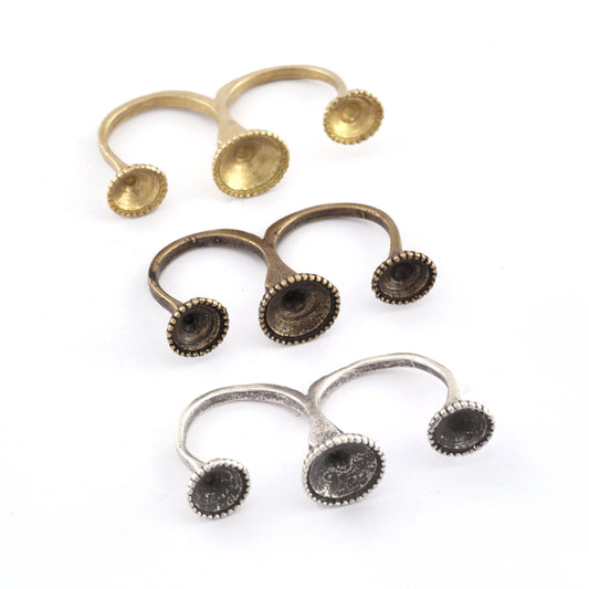 Ring Two Finger Adjustable Ring Bezel (10 - 8mm) Raw brass - Antique Silver - Antique Bronze (18mm 8US inner size - Adjustable ) OZ2649