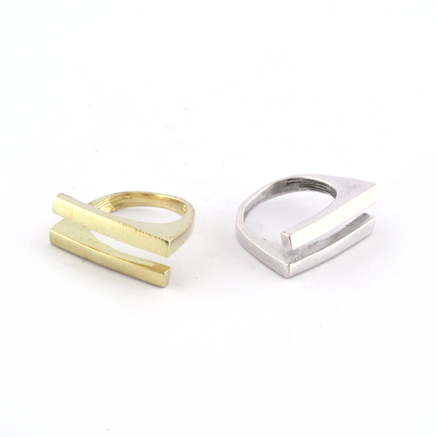 Rectangle bars Adjustable Ring Raw Brass, Antique Silver (7US inner size) 4964