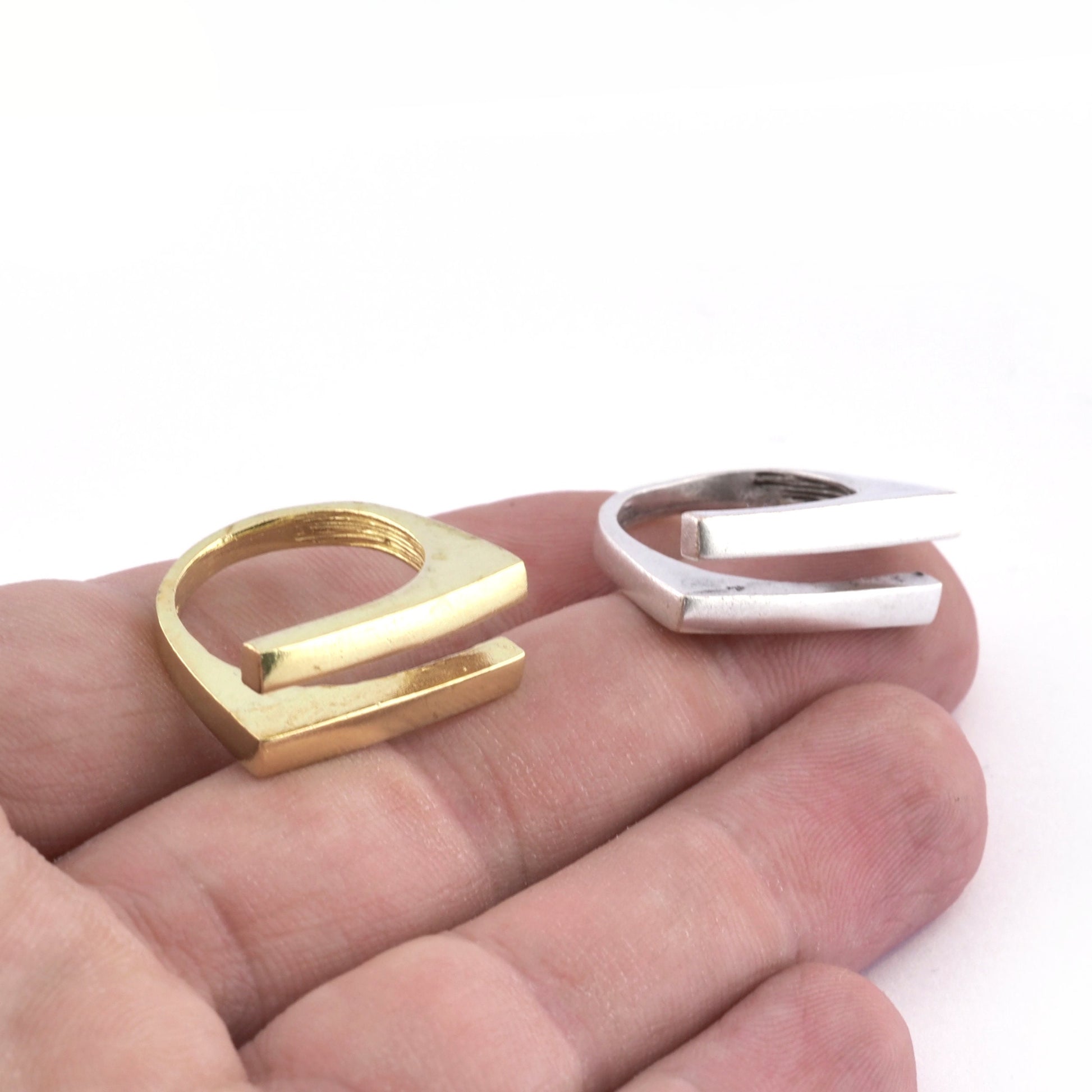 Rectangle bars Adjustable Ring Raw Brass, Antique Silver (7US inner size) 4964