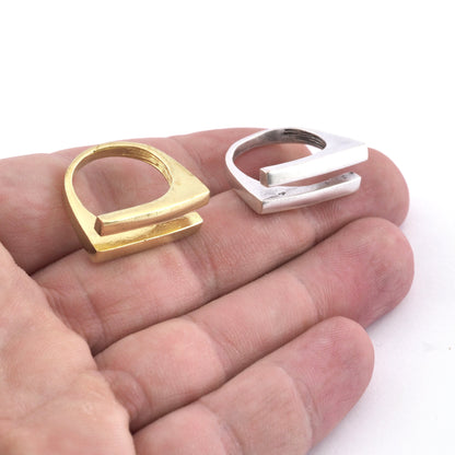 Rectangle bars Adjustable Ring Raw Brass, Antique Silver (7US inner size) 4964