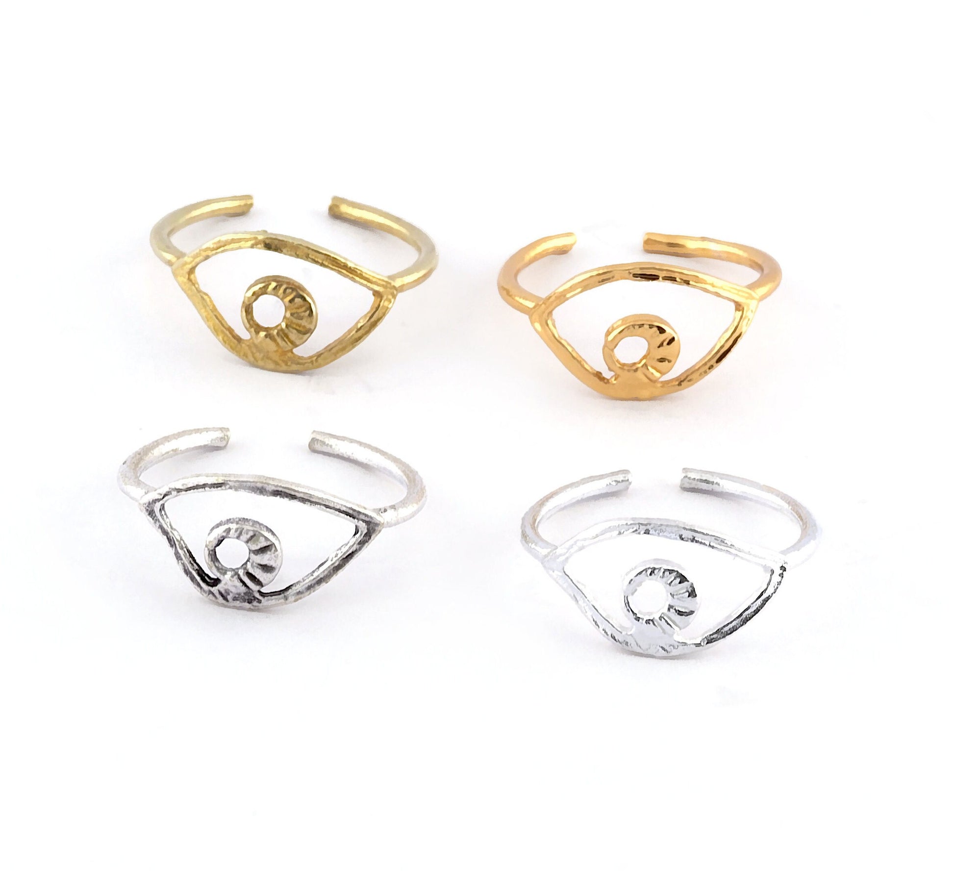 Minimalist Eye Adjustable Ring Raw brass - Antique Silver - Shiny silver - Shiny Gold (15mm 4.5US inner size) 4094
