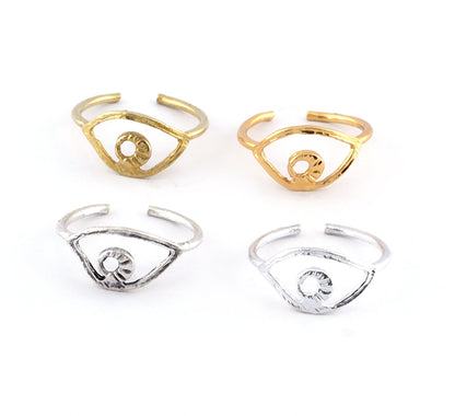Minimalist Eye Adjustable Ring Raw brass - Antique Silver - Shiny silver - Shiny Gold (15mm 4.5US inner size) 4094