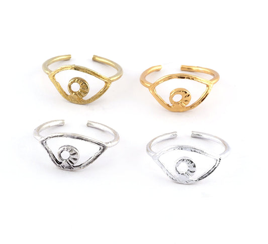 Minimalist Eye Adjustable Ring Raw brass - Antique Silver - Shiny silver - Shiny Gold (15mm 4.5US inner size) 4094