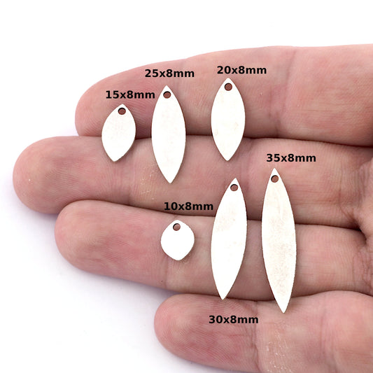 Marquise Shape Charms, Earring Charms, Antique silver plated brass 10x8, 15x8, 20x8, 25x8, 30x8, 35x8mm thickness 0.8mm 5518