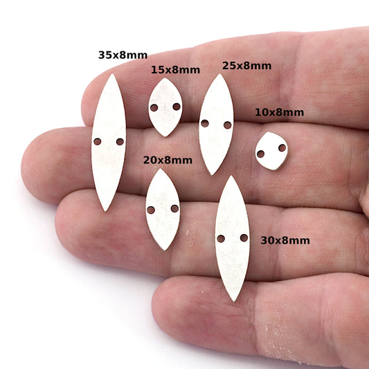 Marquise Shape Charms, Connector, Earring Charms, Antique silver plated brass 10x8, 15x8, 20x8, 25x8, 30x8, 35x8mm thickness 0.8mm 5519