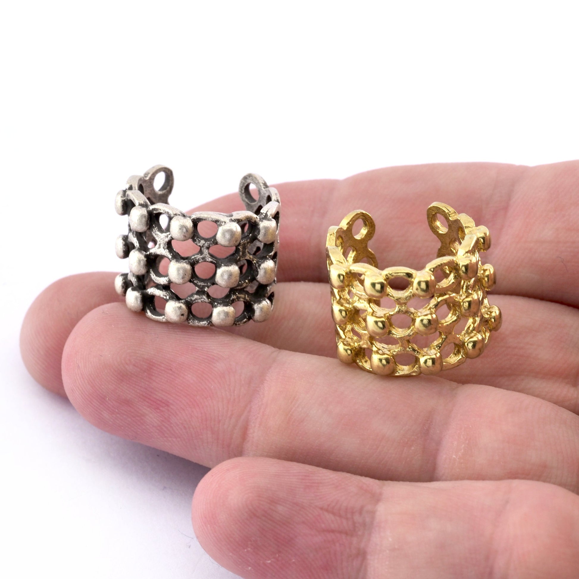 Mesh Honeycomb Ring, Antique Silver Plated or Raw Brass (4-7US inner size) OZ4239