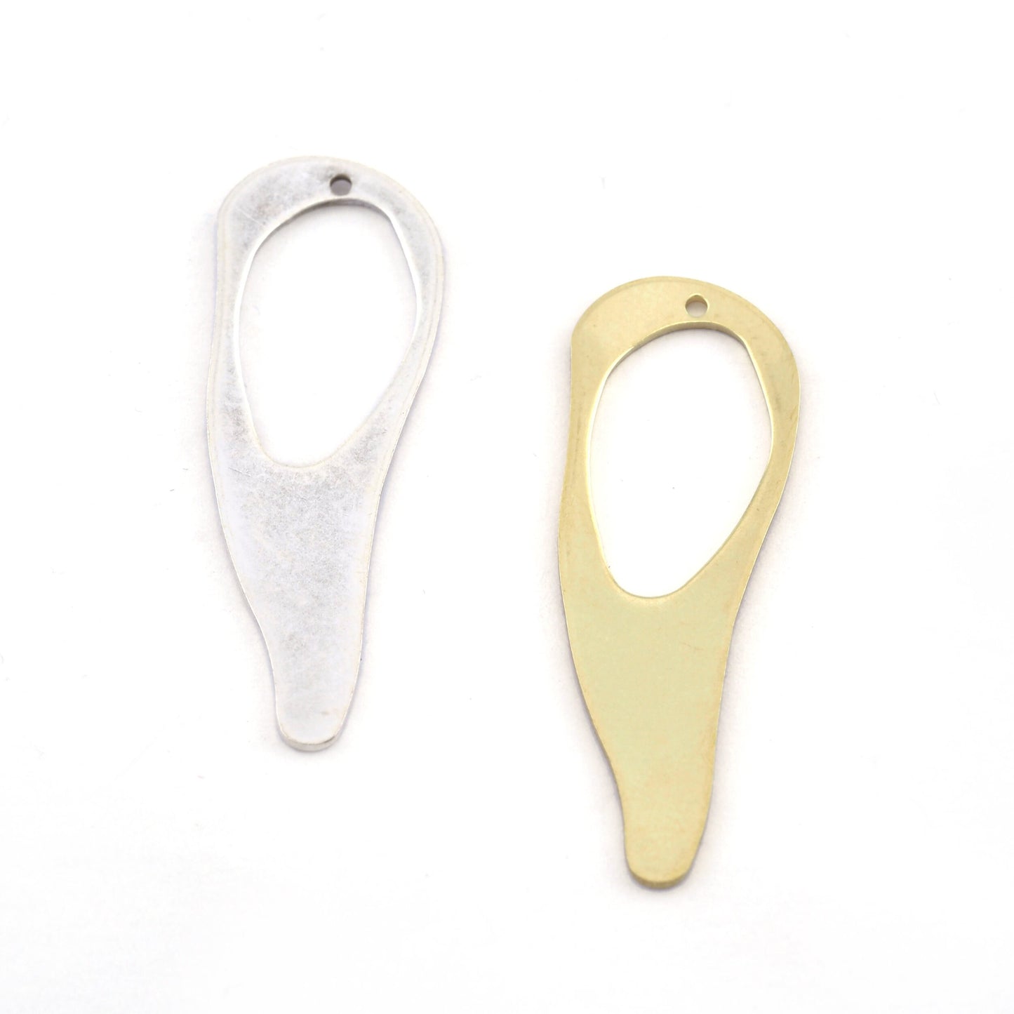 Oval Drop Charms, Earring Charms, Pendant Raw Brass, Antique Silver 14x43mm 1 holes Charms findings - 5093