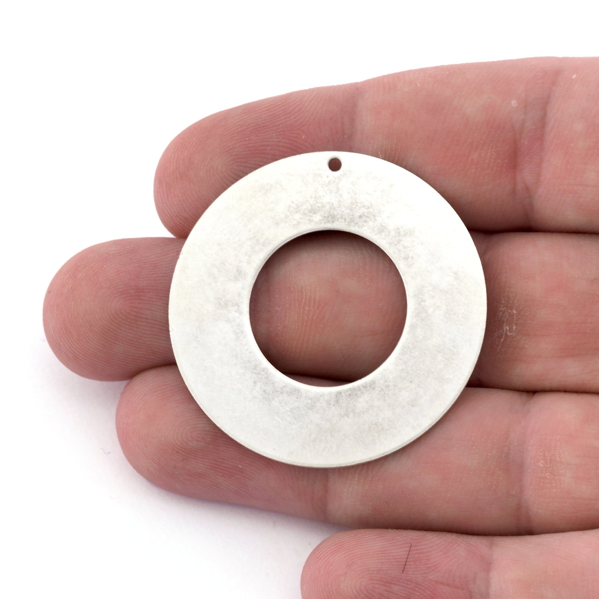 Round Circle Disc 40mm Tag Stamping Charms Antique Silver Plated Brass 1 hole Findings S36