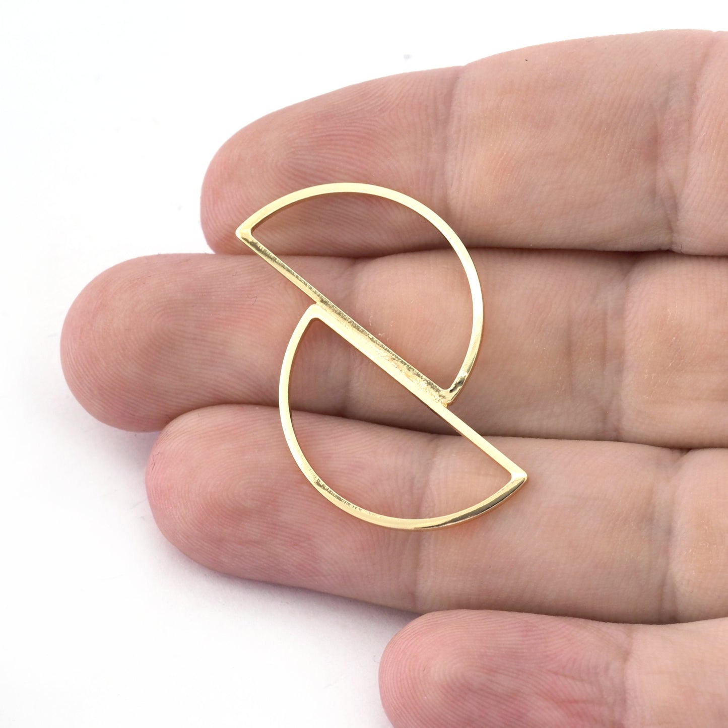Split moon frame Shiny gold plated brass findings connector 39x29mm 1763