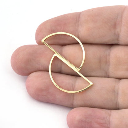 Split moon frame Shiny gold plated brass findings connector 39x29mm 1763