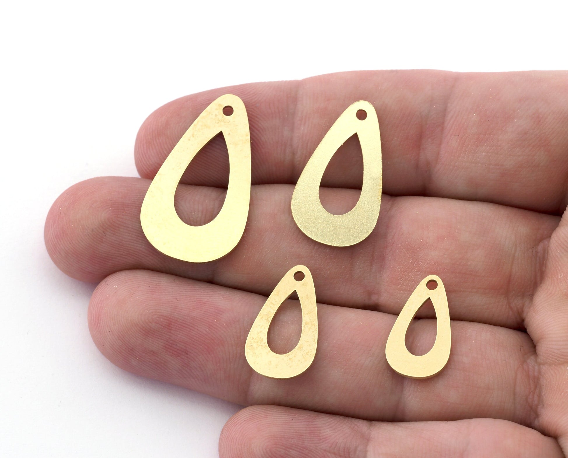 Drop Shape Charms, Earring Charms, Tear Drop Mid Hole, Raw brass 18x10mm, 20x12mm, 25x15mm, 30x17mm thickness 0.8mm 4986