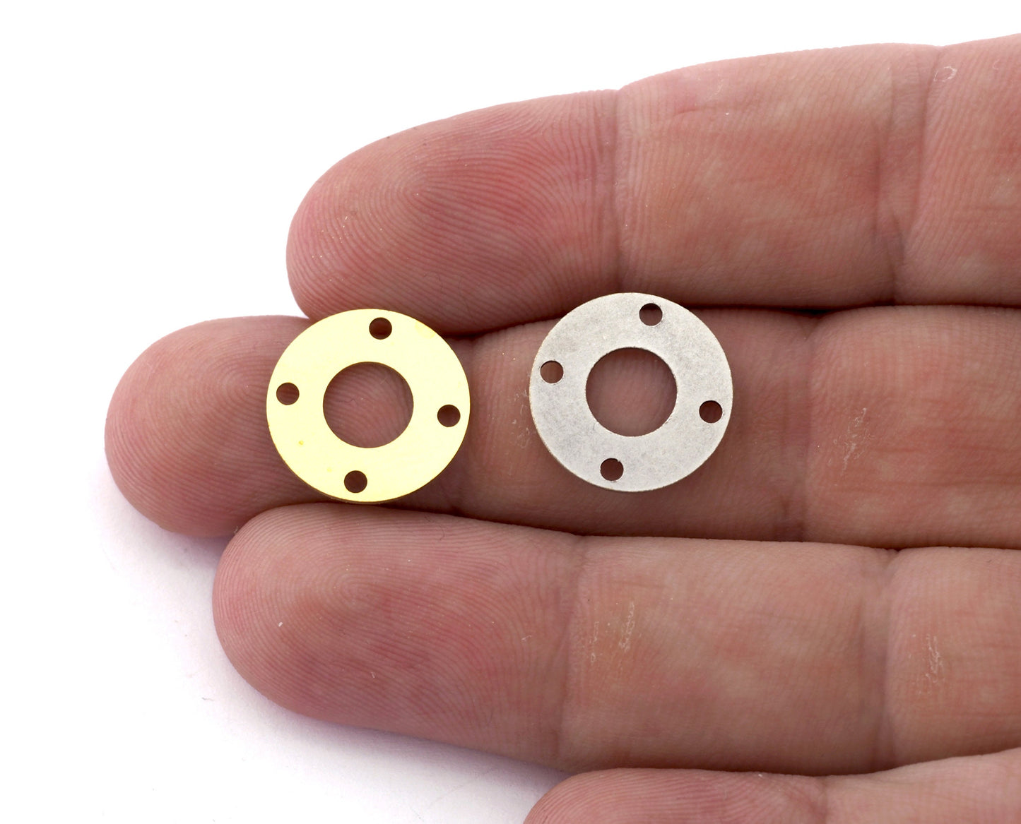 Round Connector, Disc spacer , Earring charms , Multi Hole, Raw brass, Antique silver plated 16mm 5524-03