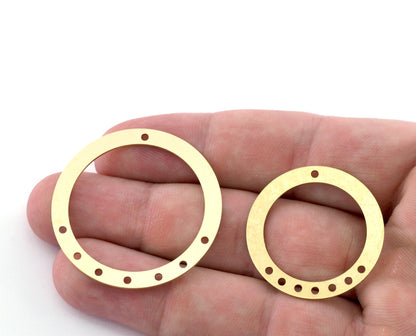 Round Connector Charms, Dangle Charms Hoop Earring Parts, Tag Raw Brass 32mm or 40mm (0.8mm thickness) 8 hole ,Findings 5000