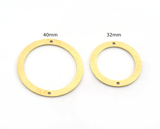 Round Connector Charms, Dangle Charms Hoop Earring Parts, Tag Raw Brass 32mm or 40mm (0.8mm thickness) 2 hole ,Findings 5001