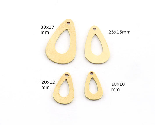 Drop Shape Charms, Earring Charms, Tear Drop Mid Hole, Raw brass 18x10mm, 20x12mm, 25x15mm, 30x17mm thickness 0.8mm 4986